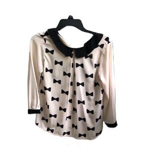 black and white tie-back blouse